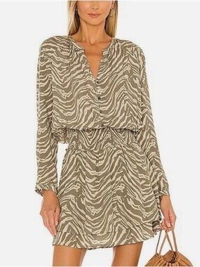 Rails Jasmine Dress in Safari Wild Cat Olive Green and Cream Animal Print Medium